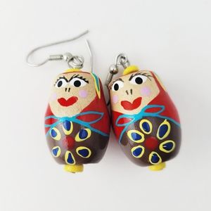 Hand Painted Vintage Wooden Matroska Earrings
